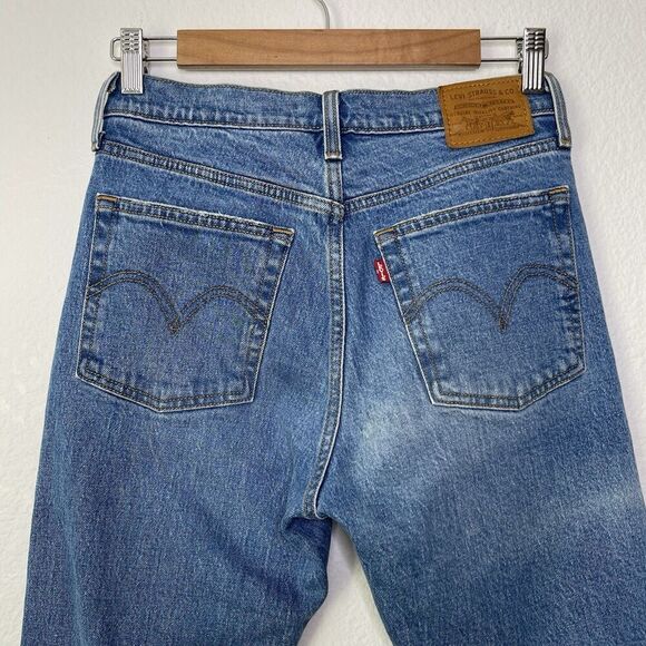 Levis Wedgie Skinny Ankle Jeans 28" Sz 26 Button Fly Mid Rise Distressed Denim - Picture 11 of 13